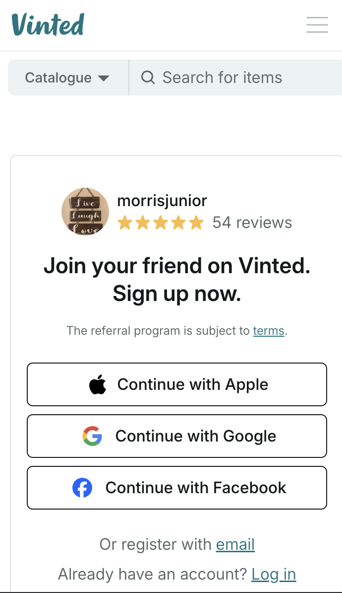 Screenshot of the Vinted app